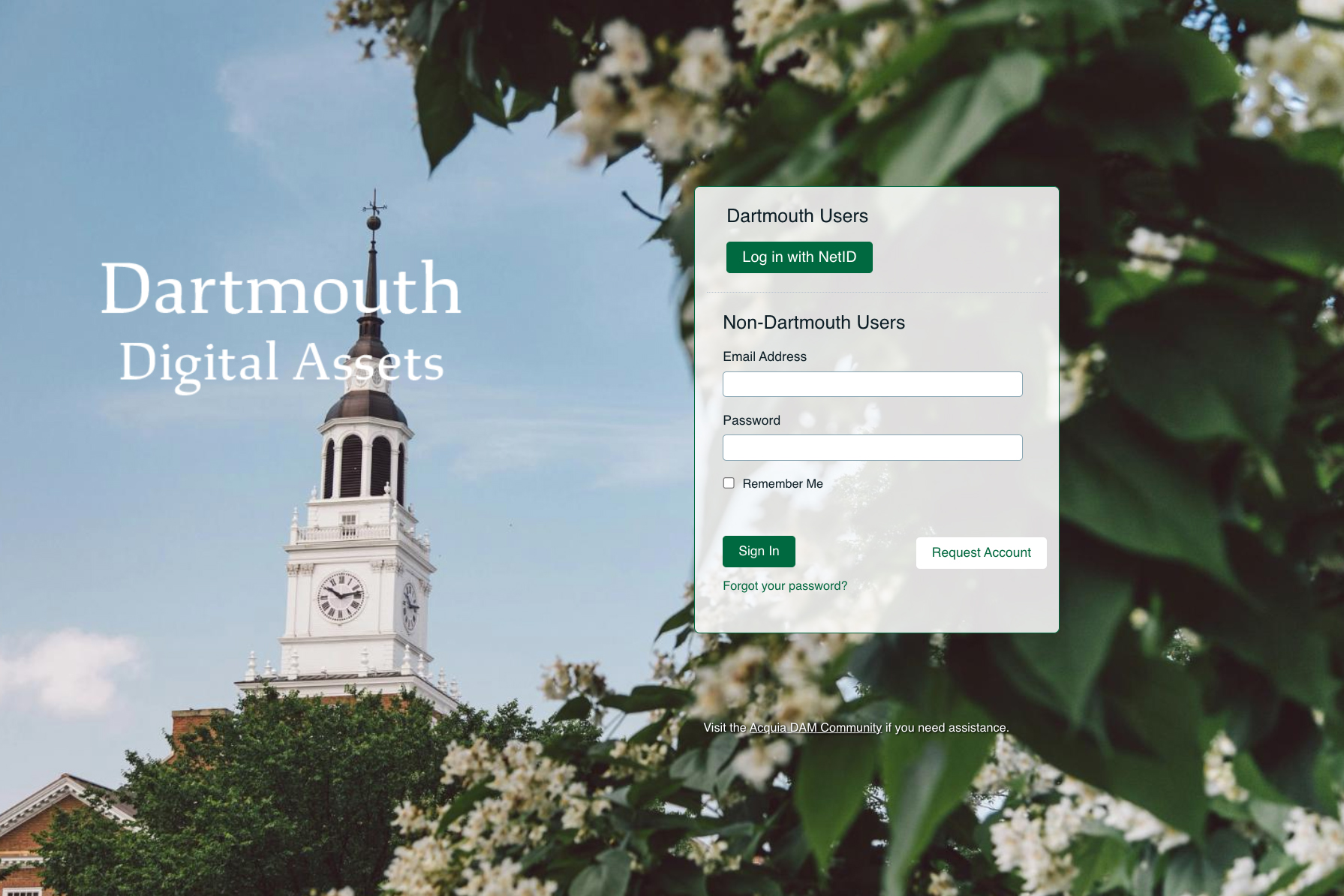 Dartmouth Asset Management login screen