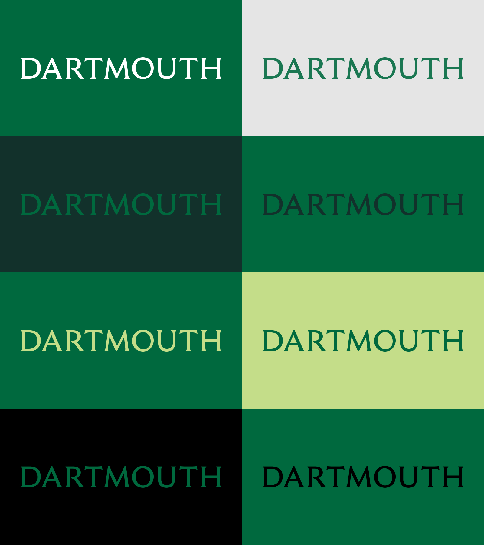 Dartmouth Wordmark color combinations