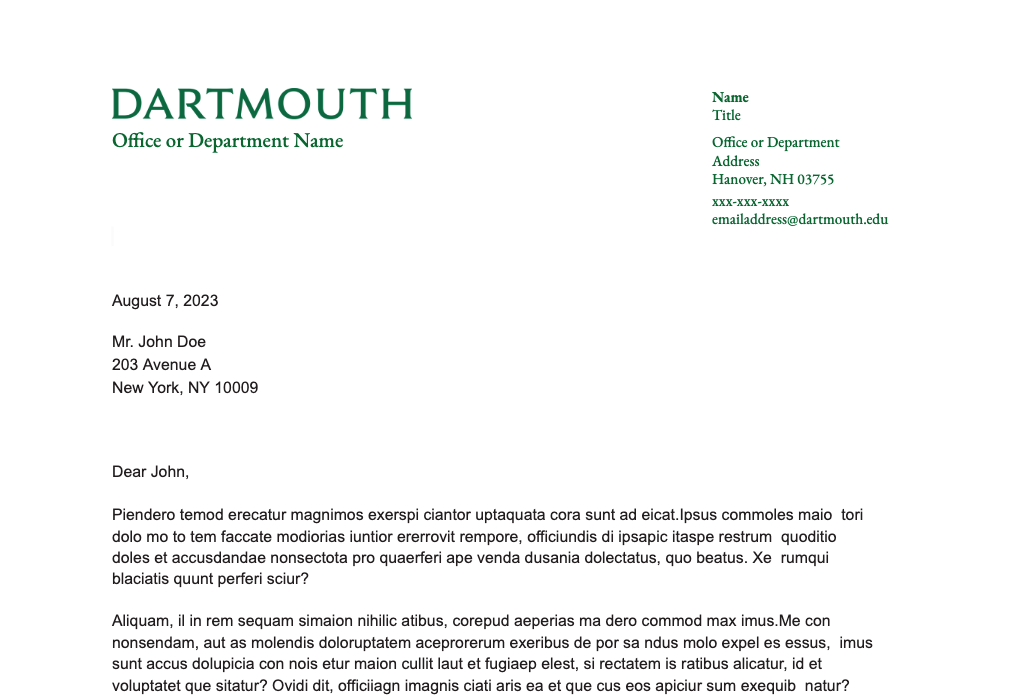 Dartmouth letterhead google template