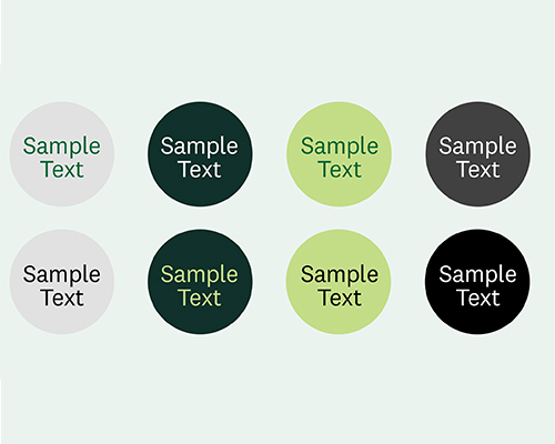 Circles of Dartmouth's secondary colors with sample text 