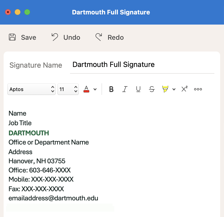 A Dartmouth email signature template