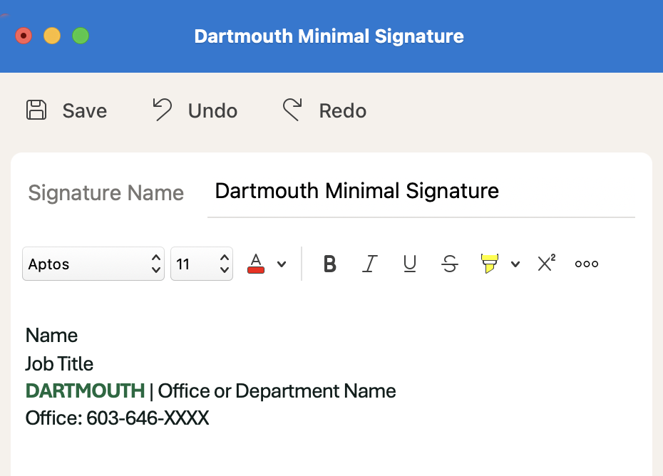 A Dartmouth email signature template