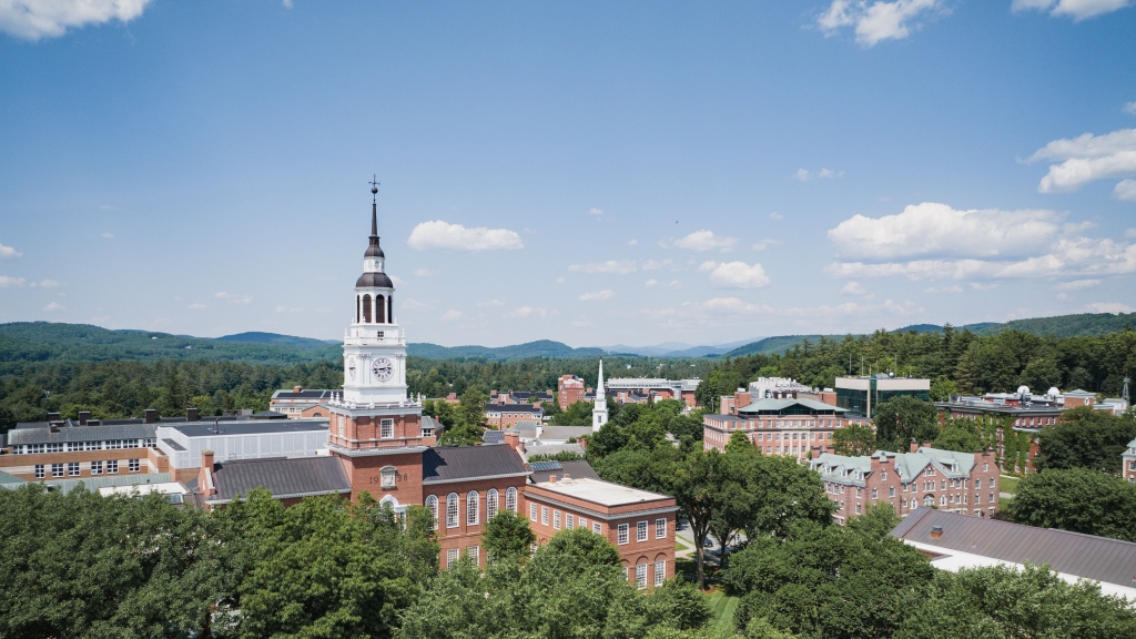 Dartmouth campus aerial in summer